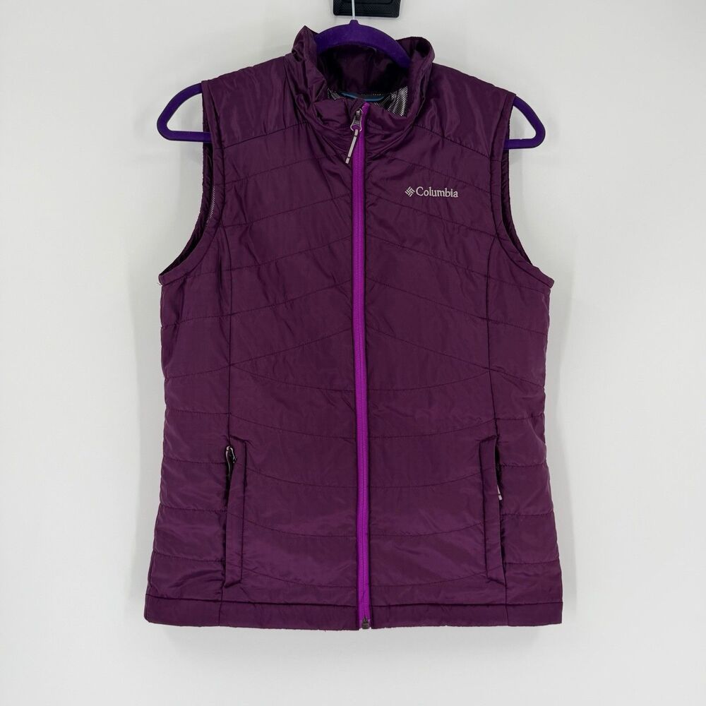 Columbia Omni-Heat Quilted Vest Silver Lined Youth Large Purple Zip Pockets